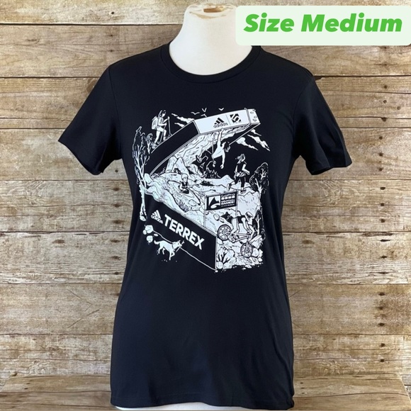 adidas Tops - Adidas Terrex Amplifier Tee Womens Medium‎ Black Graphic T-Shirt IA7360 NEW